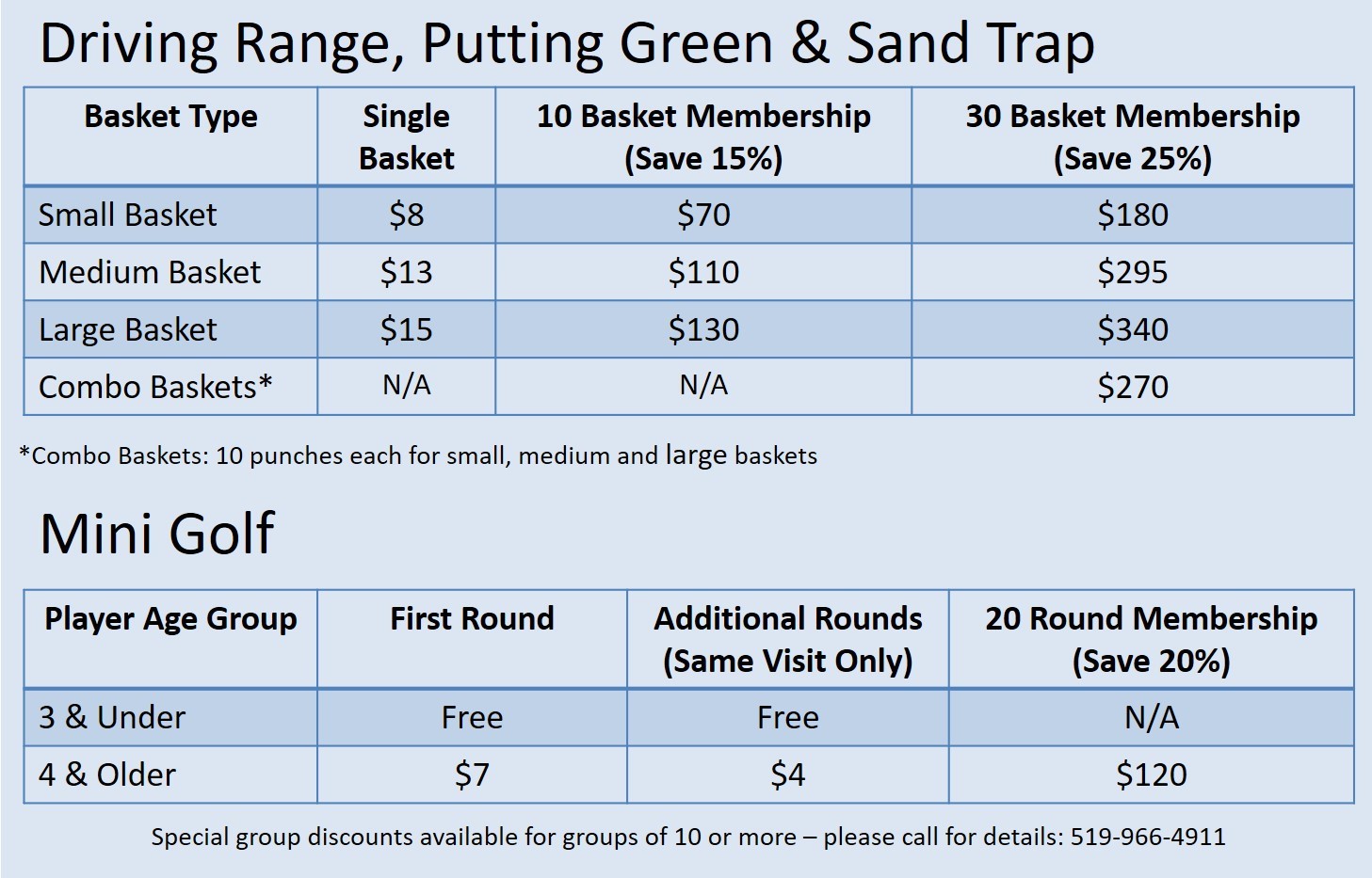 Silver Tee Range and Mini Golf Prices 2022